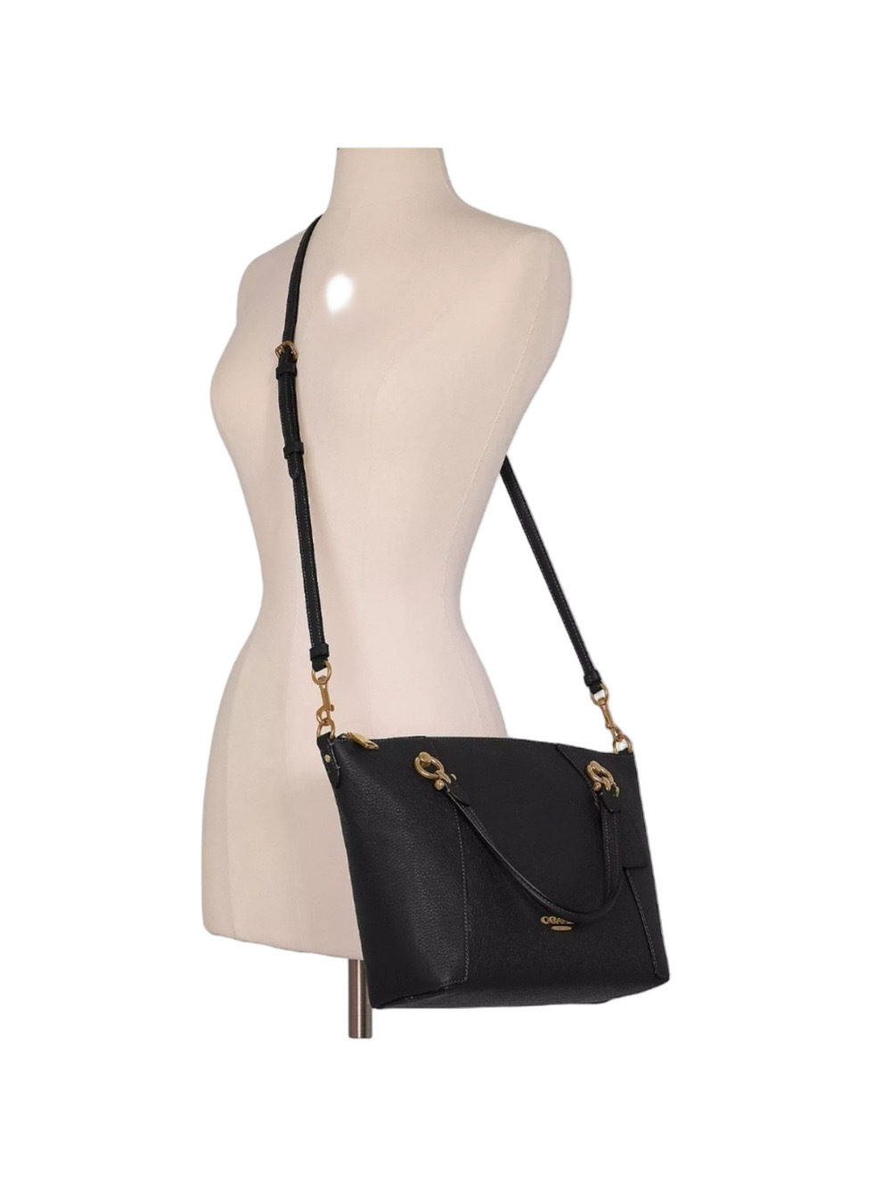 Coach Kacey Black Pebble Leather Crossbody Tote with Gold Hardware and Dust Bag - Picture 4 of 7